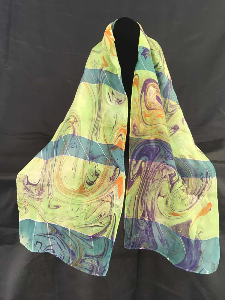 #EAS-108
Hobotai Silk
Marbleized Resist
Green Stripes
11” x 64”
$110.00